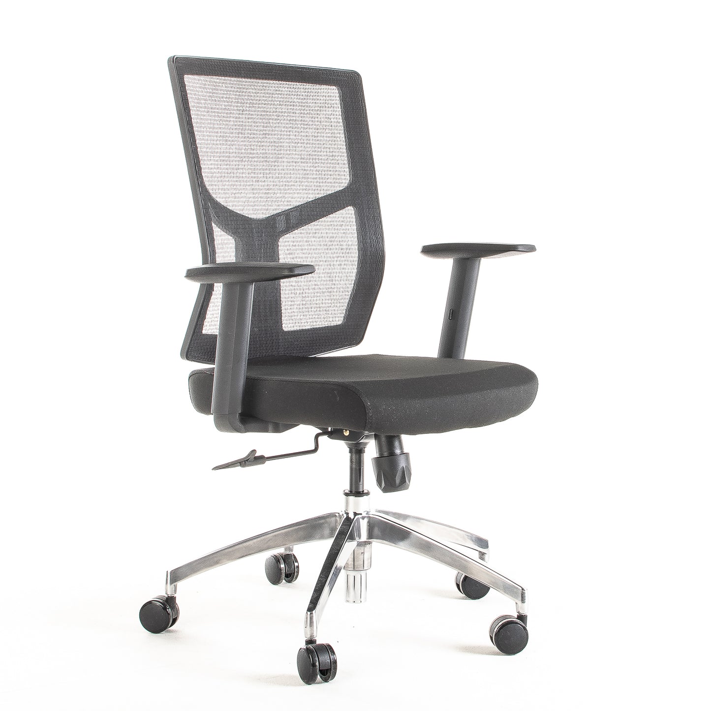 Silla operativa ergonómica reclinable con respaldo de malla BIT-1 vista escorso.