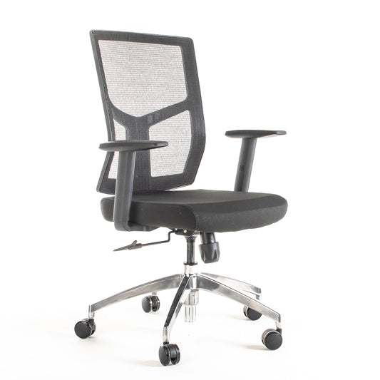 Silla operativa ergonómica reclinable con respaldo de malla BIT-1 vista escorso.