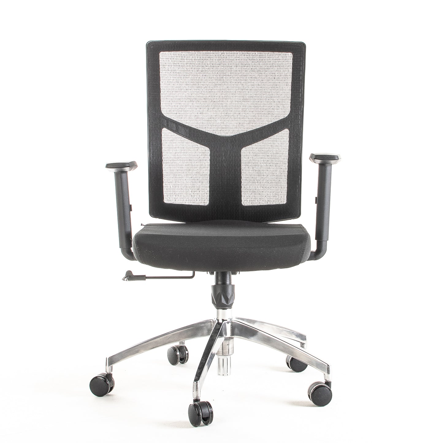 Silla operativa ergonómica reclinable con respaldo de malla BIT-1 vista frente.