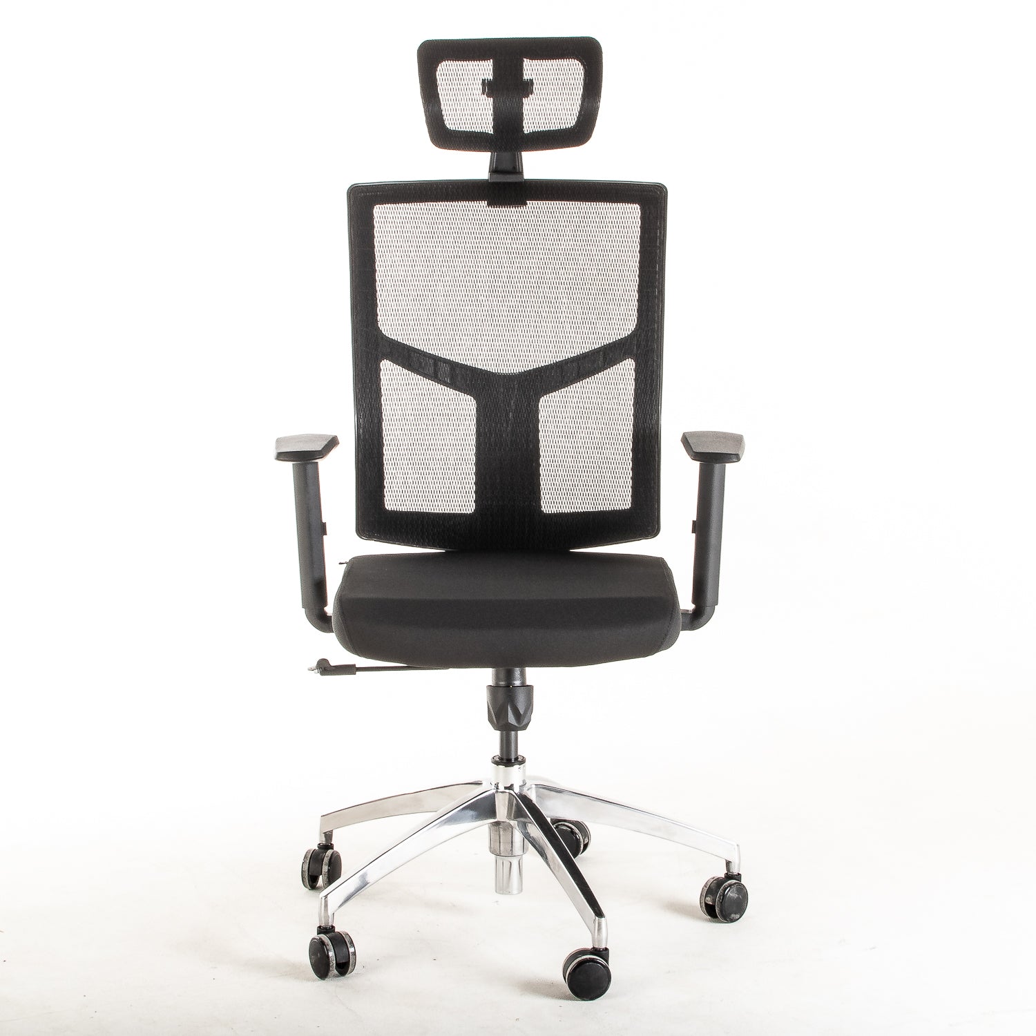 Silla operativa ergonómica reclinable con respaldo de malla BIT-1 con Cabecero vista frente.