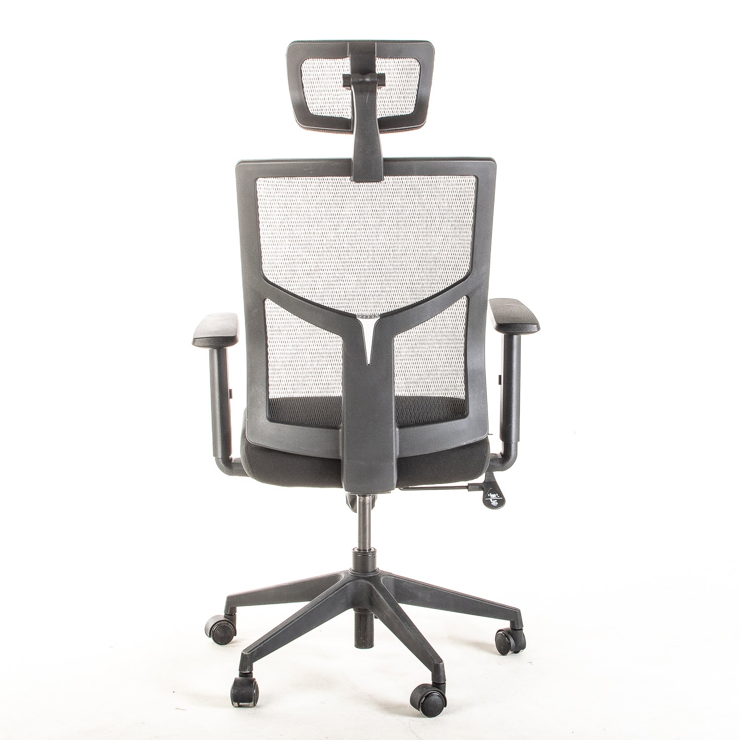 Silla operativa ergonómica reclinable con respaldo de malla BIT-2 con Cabecero vista trasera.