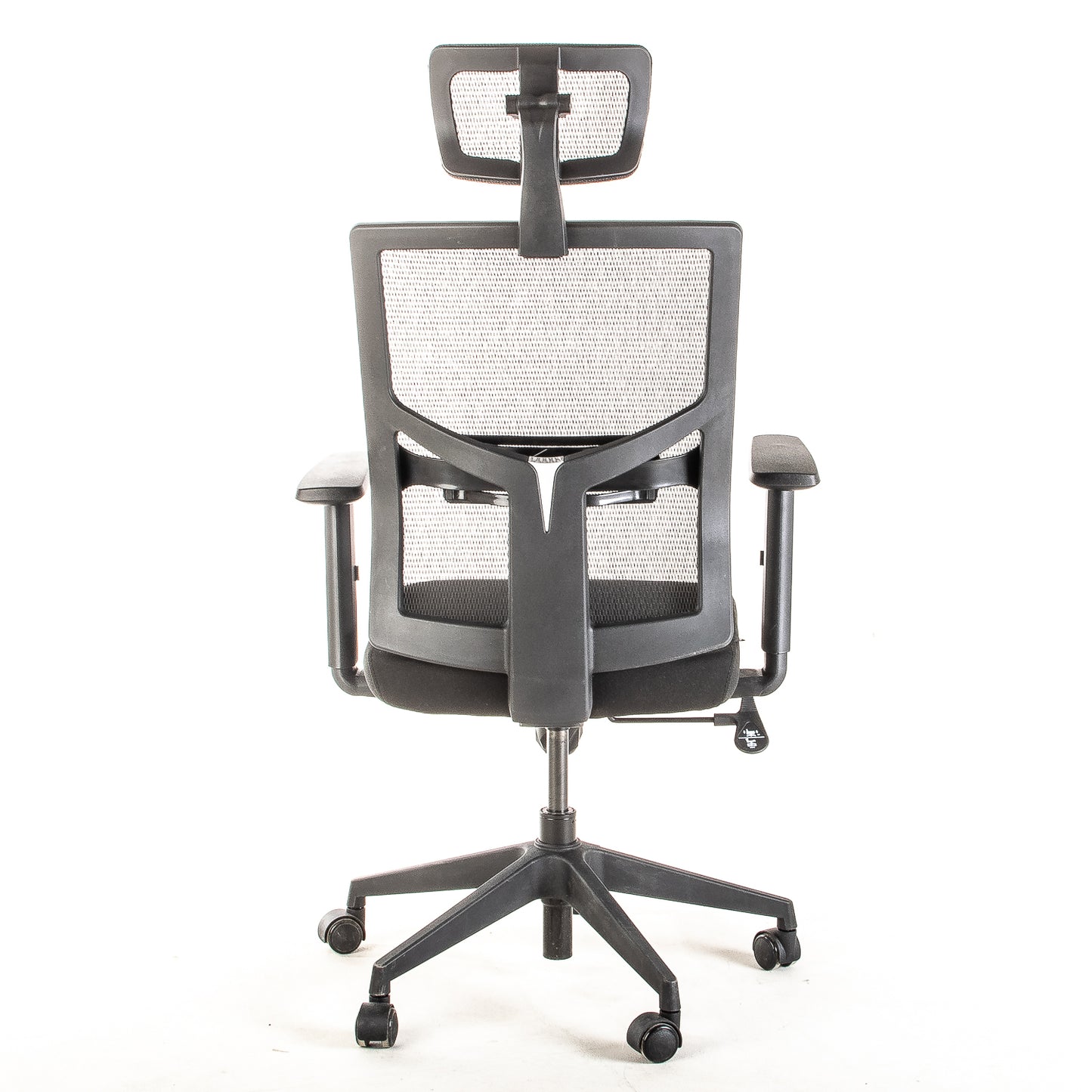 Silla operativa ergonómica con respaldo de malla BIT-2 Reclinable con Cabecero y Apoyo Lumbar Regulable vista trasera.