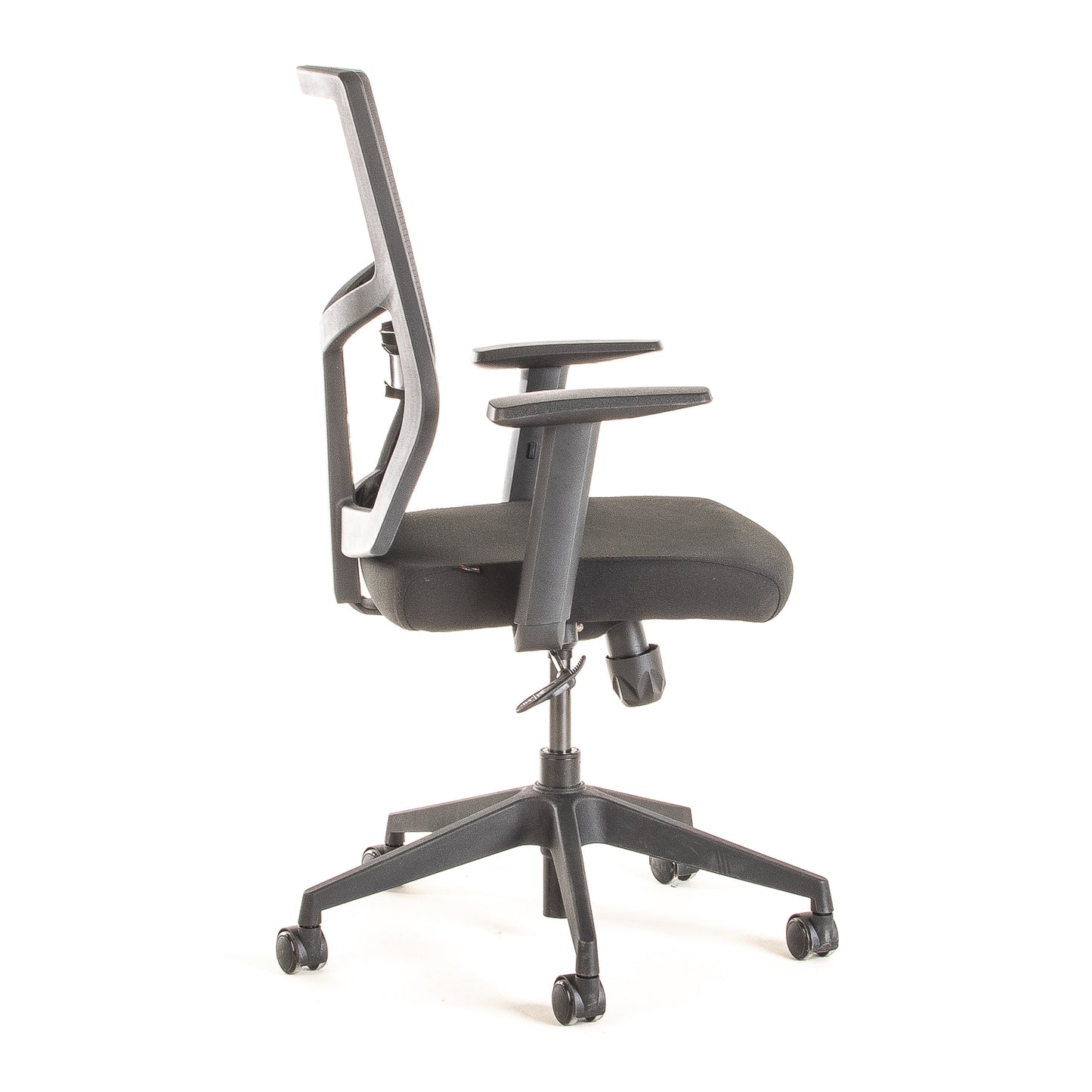 Silla operativa ergonómica reclinable con respaldo de malla BIT-2 con Apoyo Lumbar Regulable vista lateral.