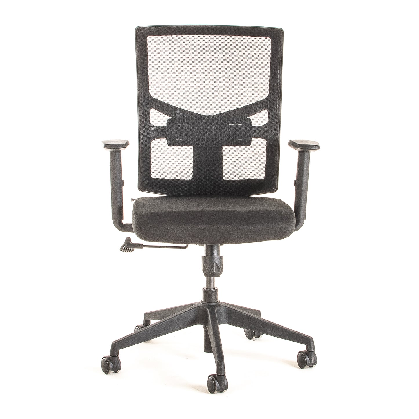 Silla operativa ergonómica reclinable con respaldo de malla BIT-2 con Apoyo Lumbar Regulable vista frente.