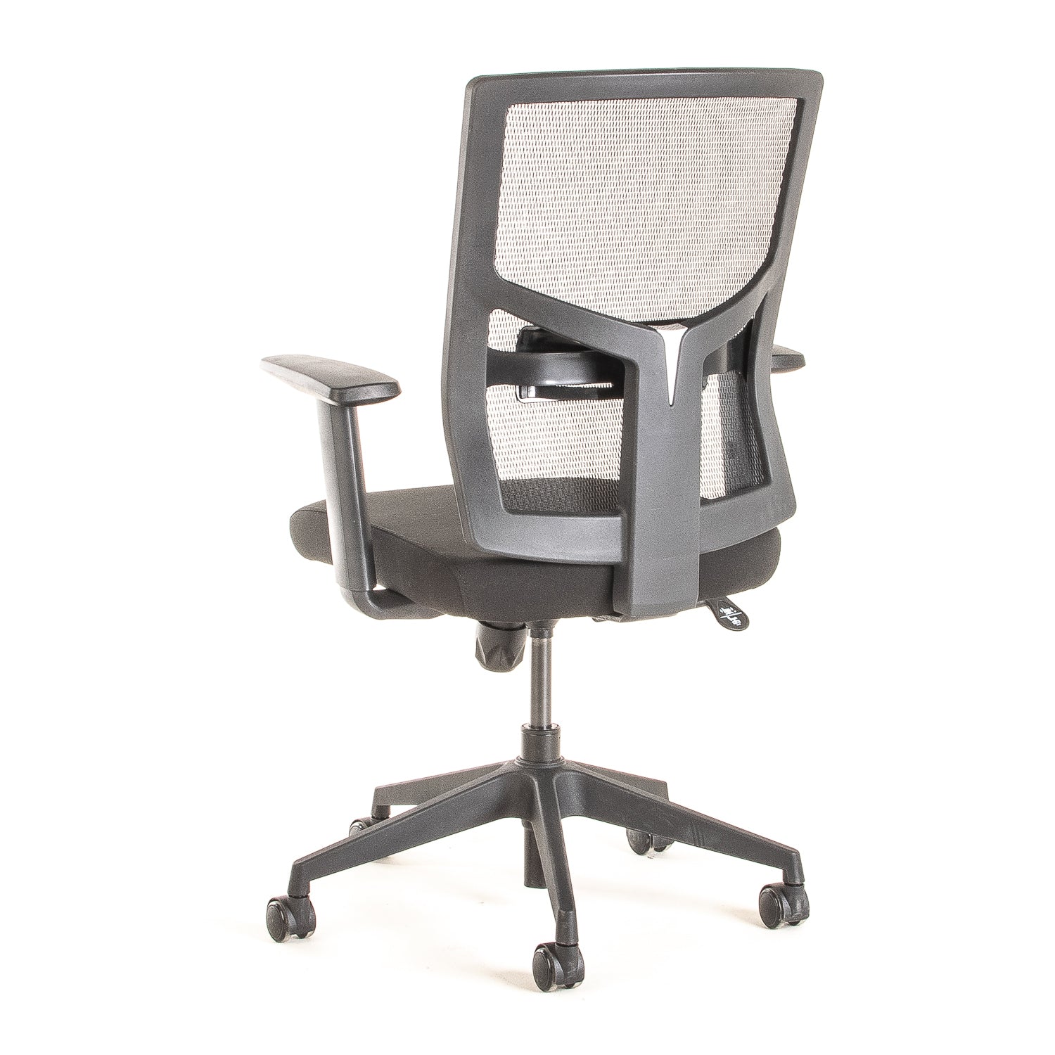 Silla operativa ergonómica reclinable con respaldo de malla BIT-2 con Apoyo Lumbar Regulable vista escorso trasera.
