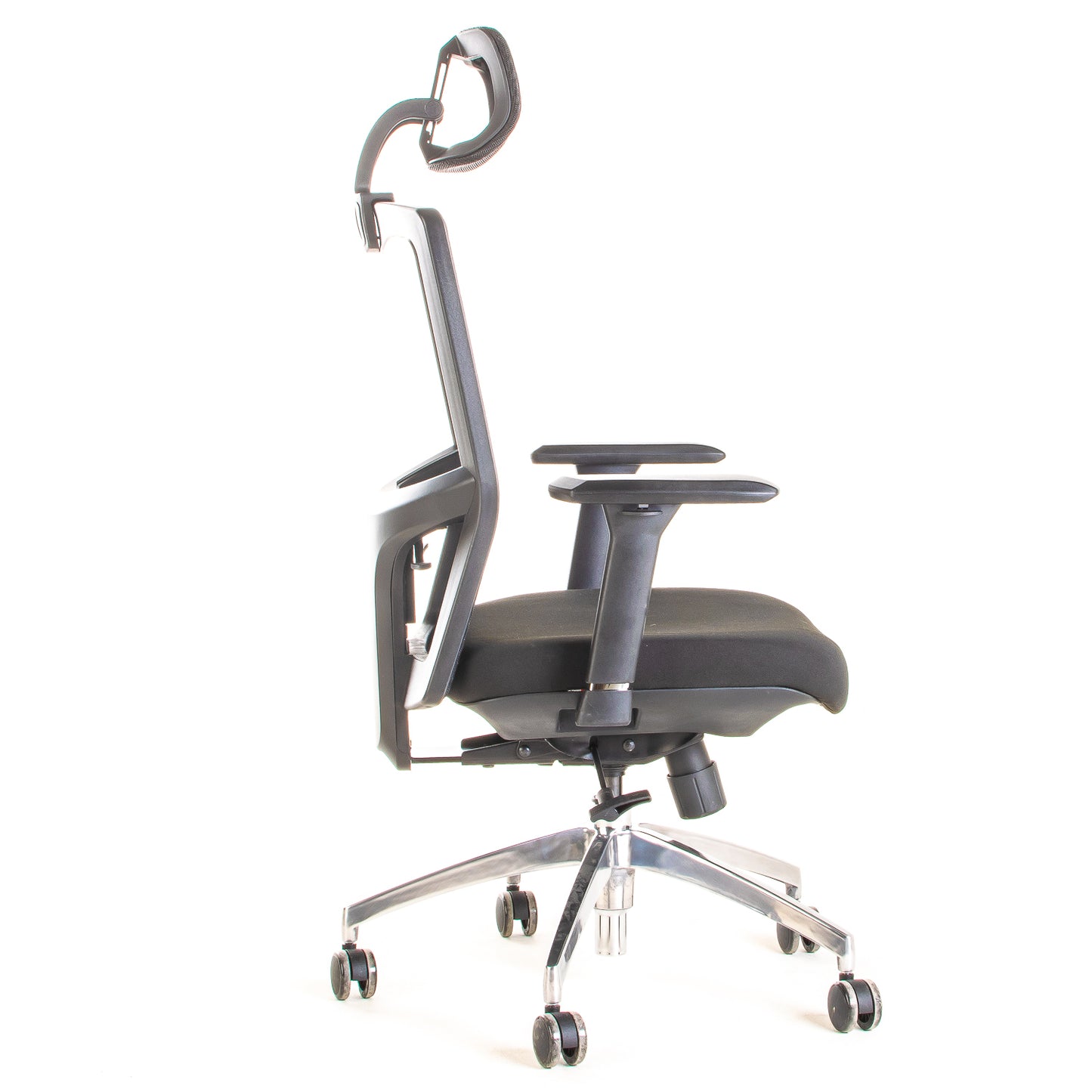 Silla ejecutiva ergonómica sincrónica con respaldo de malla y apoyo lumbar Maska-1 con Cabecero vista lateral