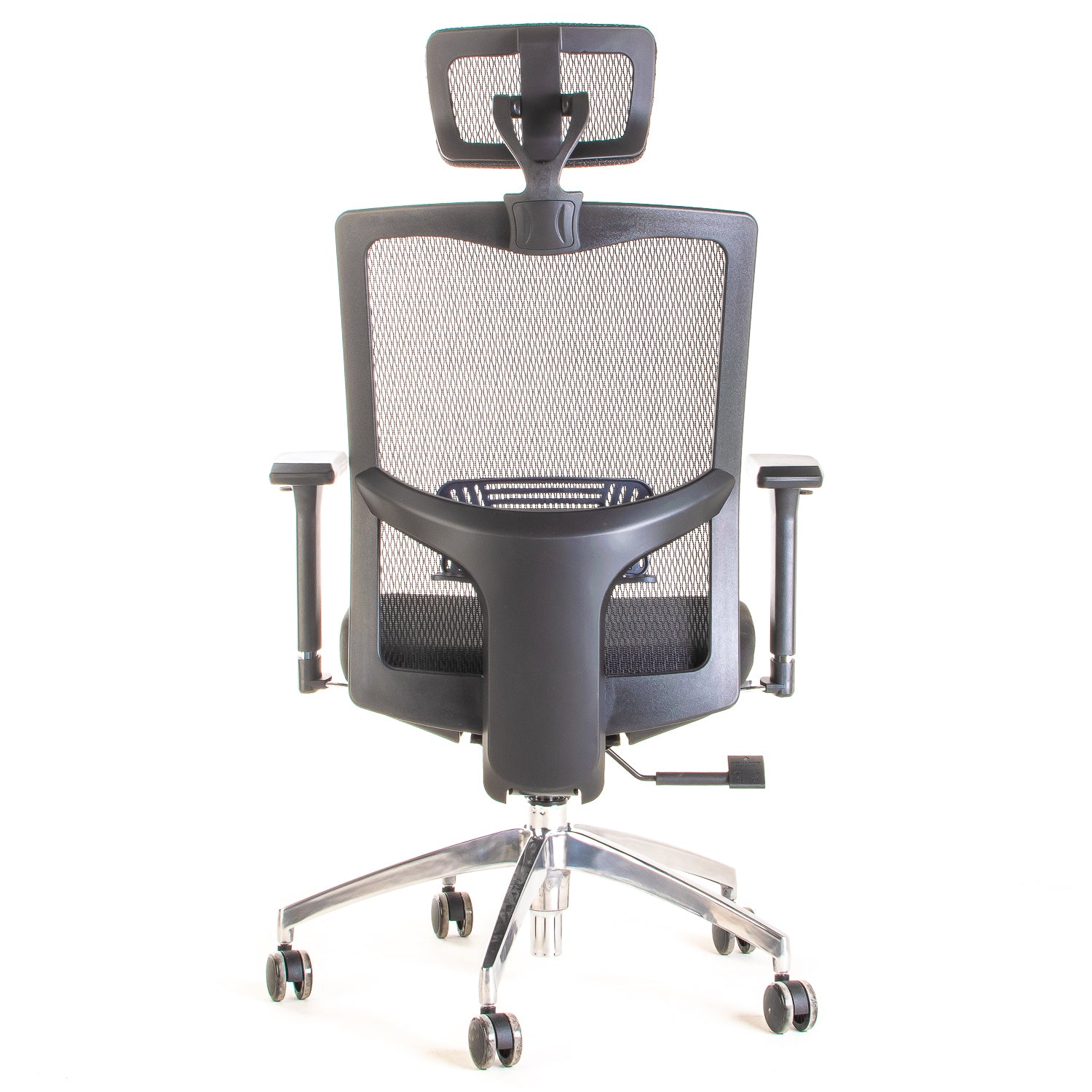 Silla ejecutiva ergonómica sincrónica con respaldo de malla y apoyo lumbar Maska-1 con Cabecero vista trasera