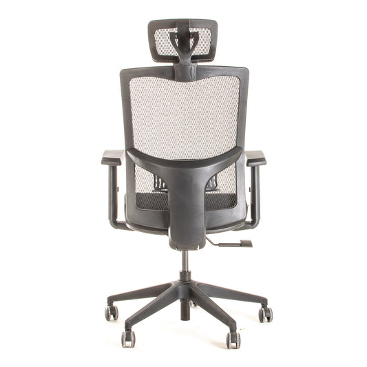 Silla ejecutiva ergonómica sincrónica con respaldo de malla y apoyo lumbar Maska-2 con Cabecero vista trasera