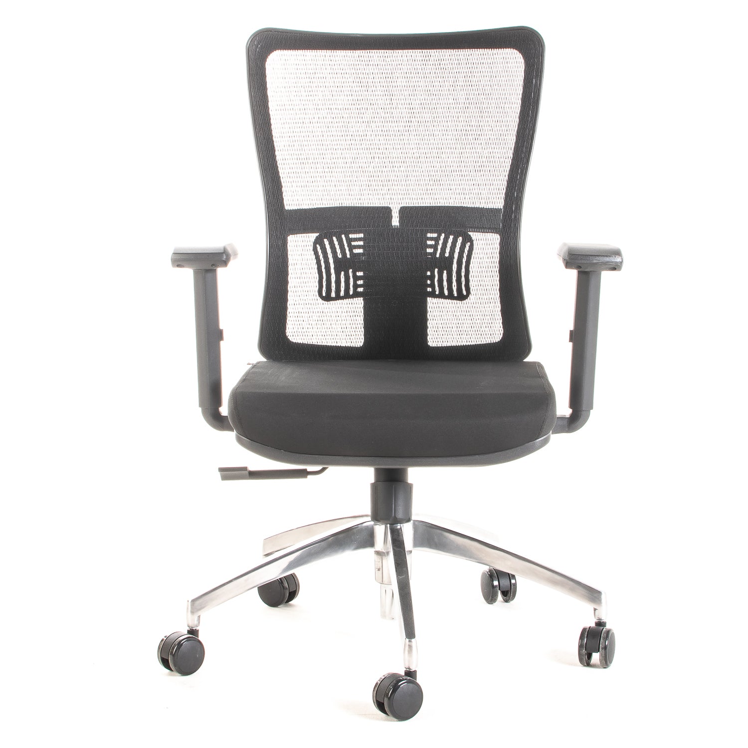 Silla ejecutiva ergonómica con respaldo de malla y apoyo lumbar STARK-1 Sincrónica vista frontal