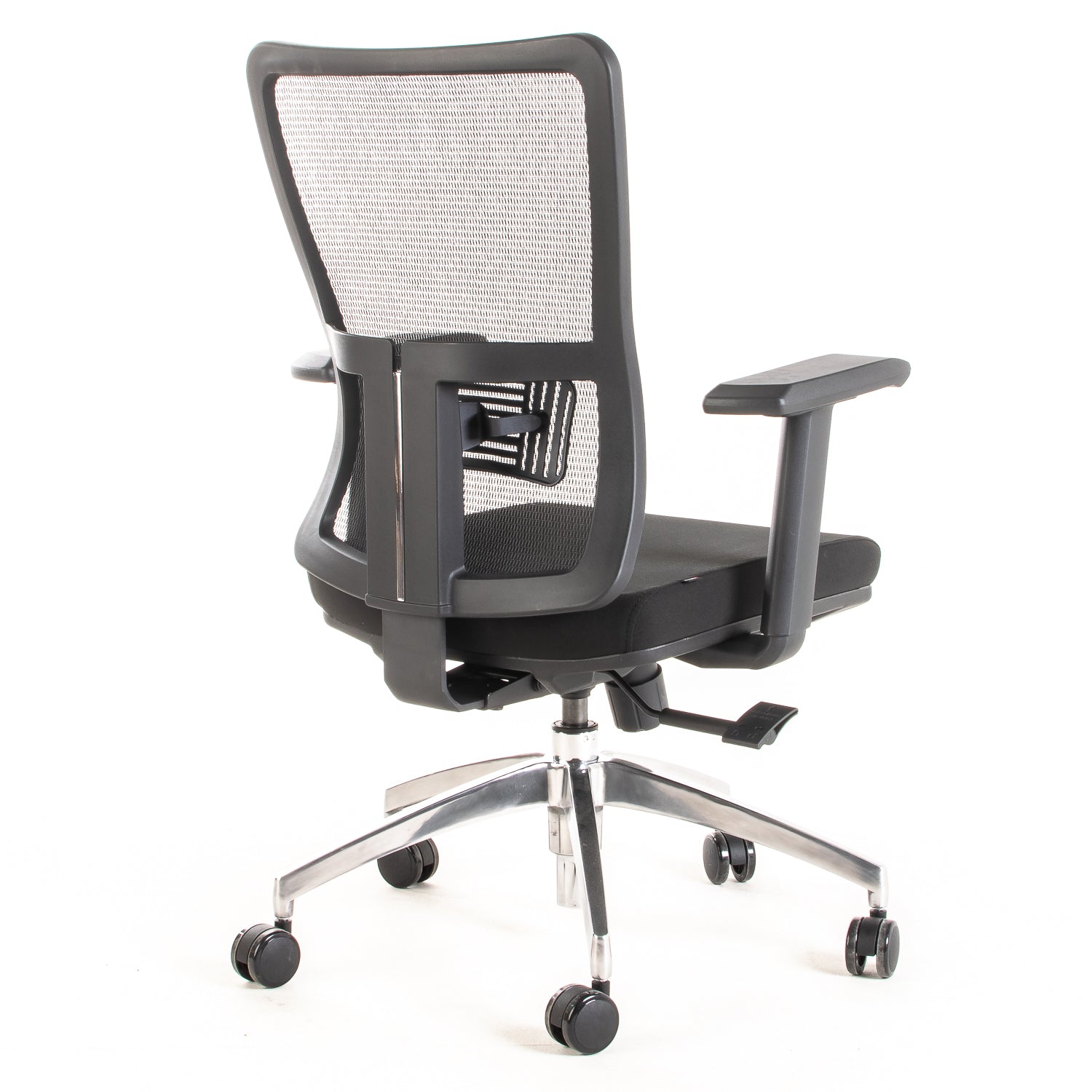 Silla ejecutiva ergonómica con respaldo de malla y apoyo lumbar STARK-1 Sincrónica vista escorso trasera derecho