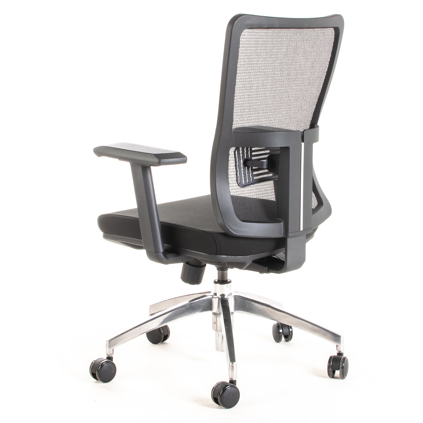 Silla ejecutiva ergonómica con respaldo de malla y apoyo lumbar STARK-1 Sincrónica vista escorso trasera aizquierdo