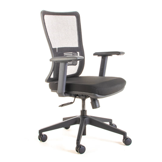 Silla ejecutiva ergonómica con respaldo de malla y apoyo lumbar STARK-2 Sincrónica vista escorso.