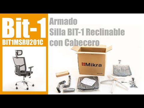 Silla operativa ergonómica reclinable con respaldo de malla BIT-1 con Cabecero vista armado paso a paso.