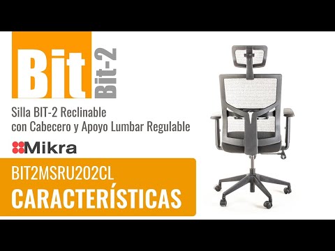 Silla operativa ergonómica con respaldo de malla BIT-2 Reclinable con Cabecero y Apoyo Lumbar Regulable video caracteríasticas y uso.